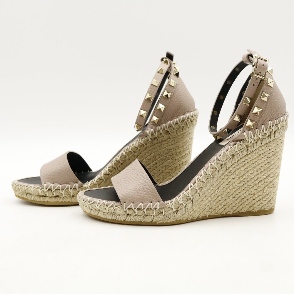 Valentina Taupe Studded Espadrille Wedge Sandals